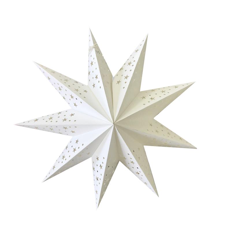 45CM Hollow Out Paper Lantern Stars Shaped Illuminated LED Paper Folding Style Festival Lantern Party Lantern Decoration (White)