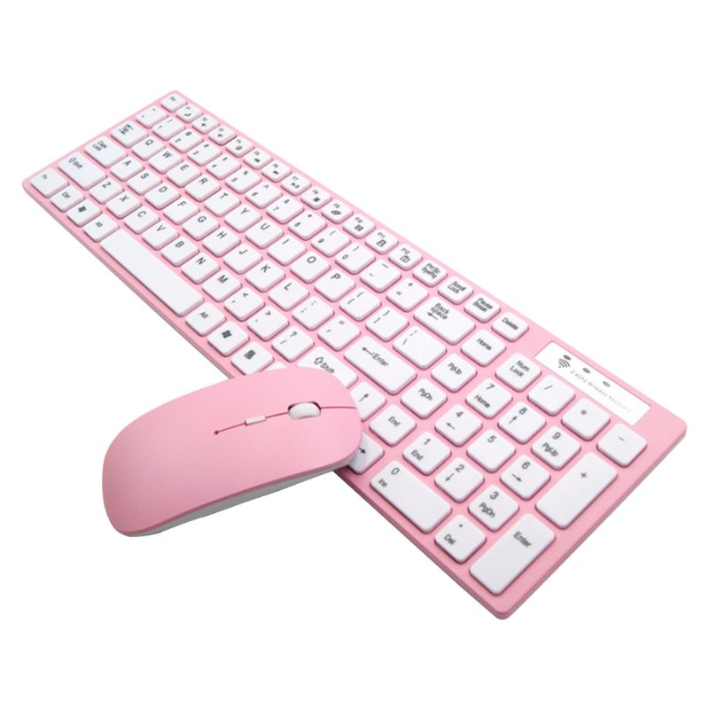 Universelt lydløst ultratyndt 2.4g trådløst tastatur og musesæt til bærbar pc-computer: Lyserød