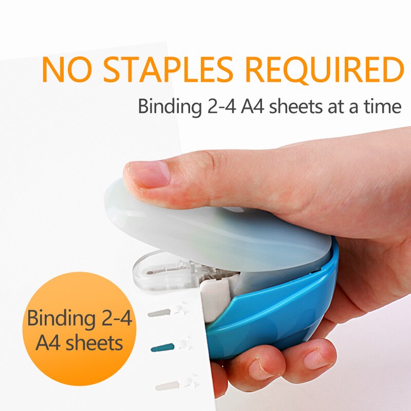 Machine Handheld Nietje Kleur Stapleless Papier Nietje Machine Veiligheid Mini Nietmachine Zonder Nietjes 4 Vel Capaciteit Diy Binding