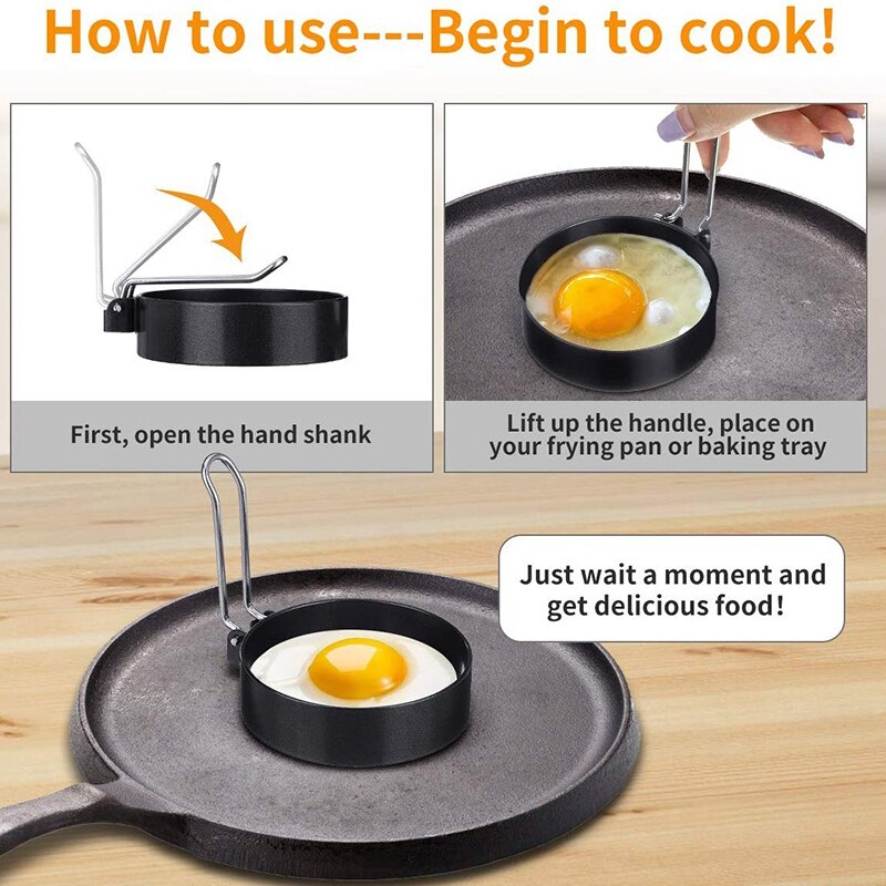 Egg Ring, Round Egg Pancake Maker Mold, Stainless Steel Non Stick Metal, Household Kitchen Cooking Tool for Frying McMuffin or S