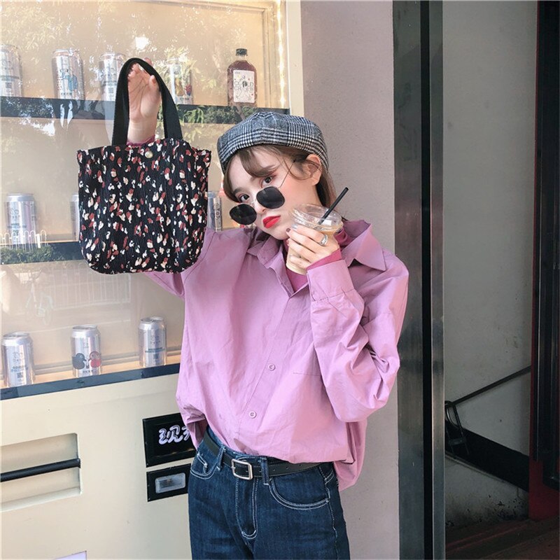 Mini bolsa de tela fresca portátil para mujer, bolso de mano con estampado de arrugas, enfriador térmico aislado, Bento, fiambrera, Tote, almacenamiento de Picnic