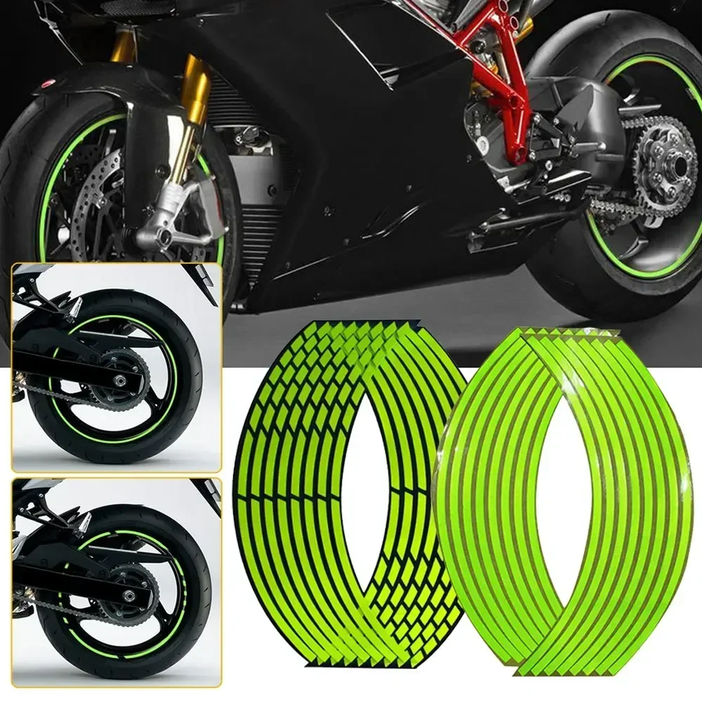 Adesivo universale per moto da 18'' Strisce riflettenti per cerchioni Striscia decorativa per auto Bici Moto Bicicletta Verde fluorescente Trim