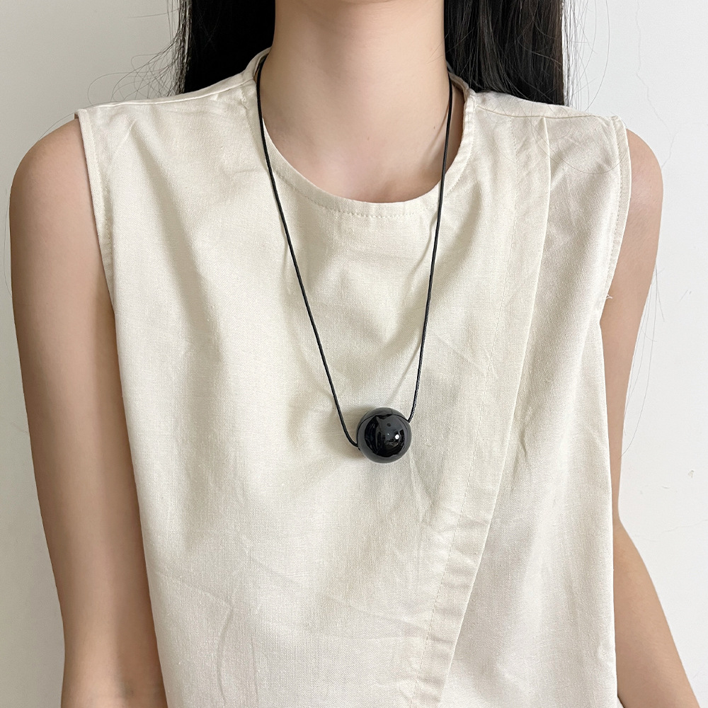 collar minimalista con colgante de bola geométrica de Metal para mujer, de cadena de suéter, accesorios de