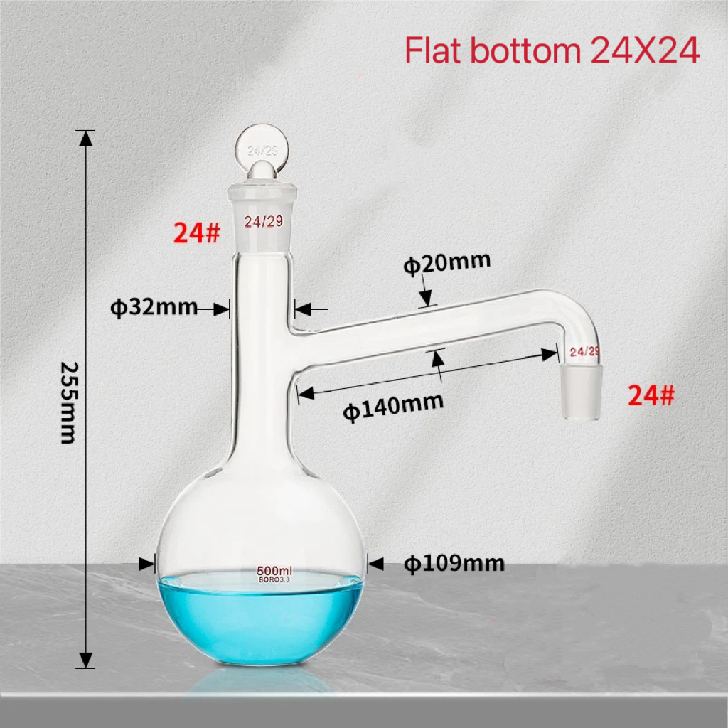 500 ml szklana kolba destylacyjna z płaskim/okrągłym dnem robić wykonywania destylowanej wody robić ekstrakcji olejków eterycznych szkło laboratoryjne
