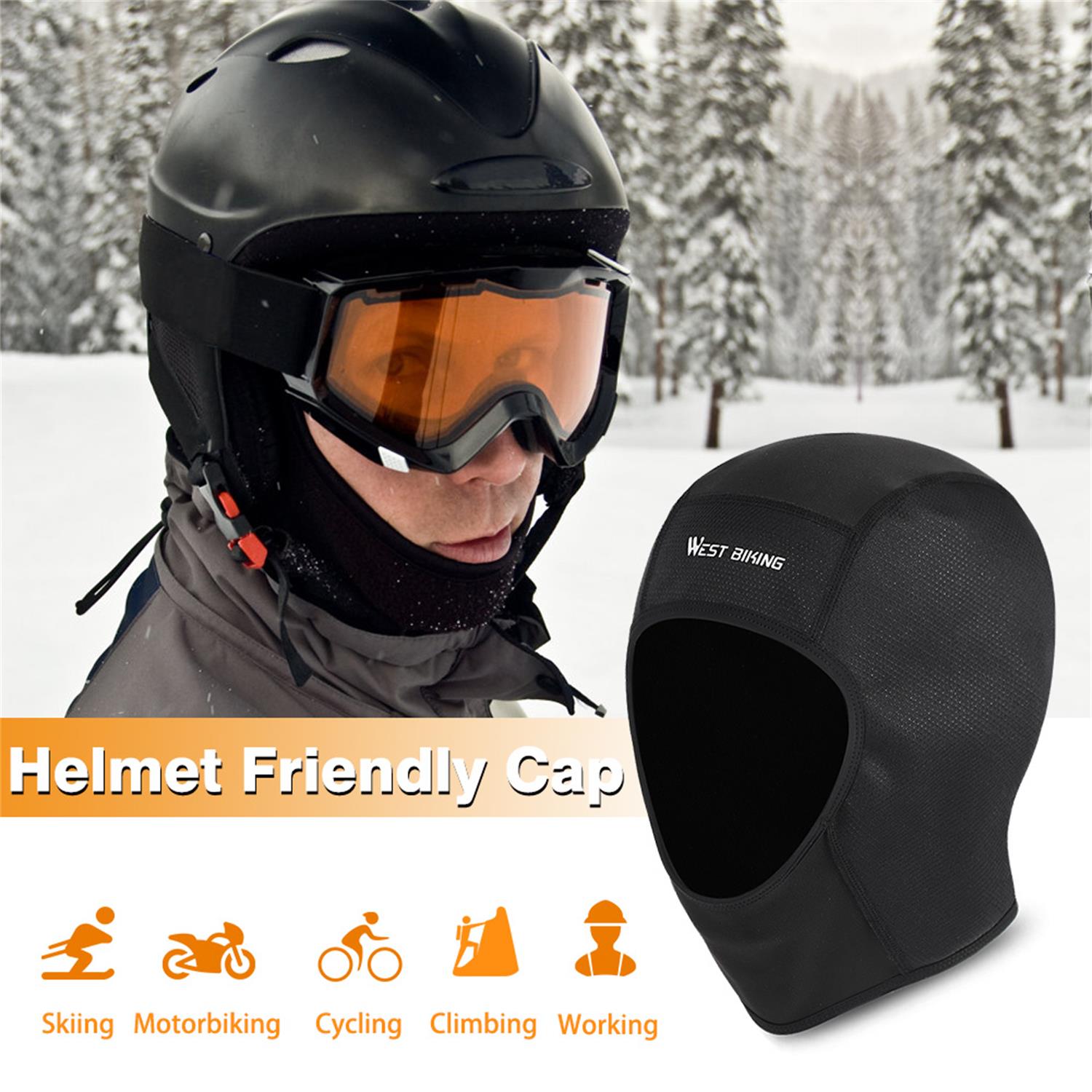 Breathable Waterproof Bicycle Cap Cycling Helmets Inner Caps Anti-Sweat Hat Under Helmet Lining Caps Warm Outdoor Neck Sleeve