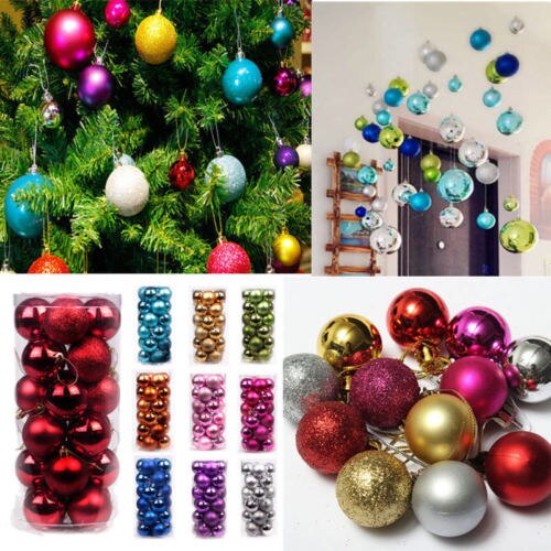Solid 24 stk skønhed jul hjem træ festlige xmas bolde med en kasse dekoration kugler fest bryllup ornament smuk