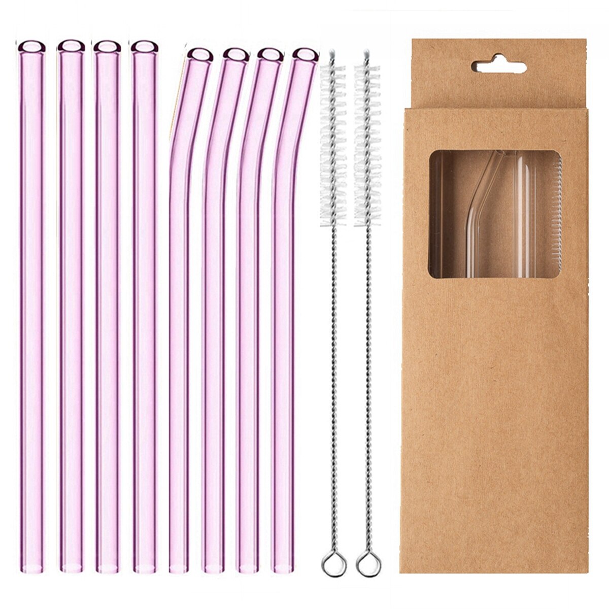 Glass Drinking Straws Kitchen Bar Reusable Drinking Straws Eco-friendly Glass Cocktail Straws for Juice Milk Coffee Bar Drinks: Pink Mixed