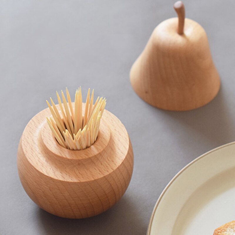 Wood Toothpick Storage Black Walnut Toothpicks Organizer Small Pear Shape Fruit Fork Jar Container Modern Kitchen Items