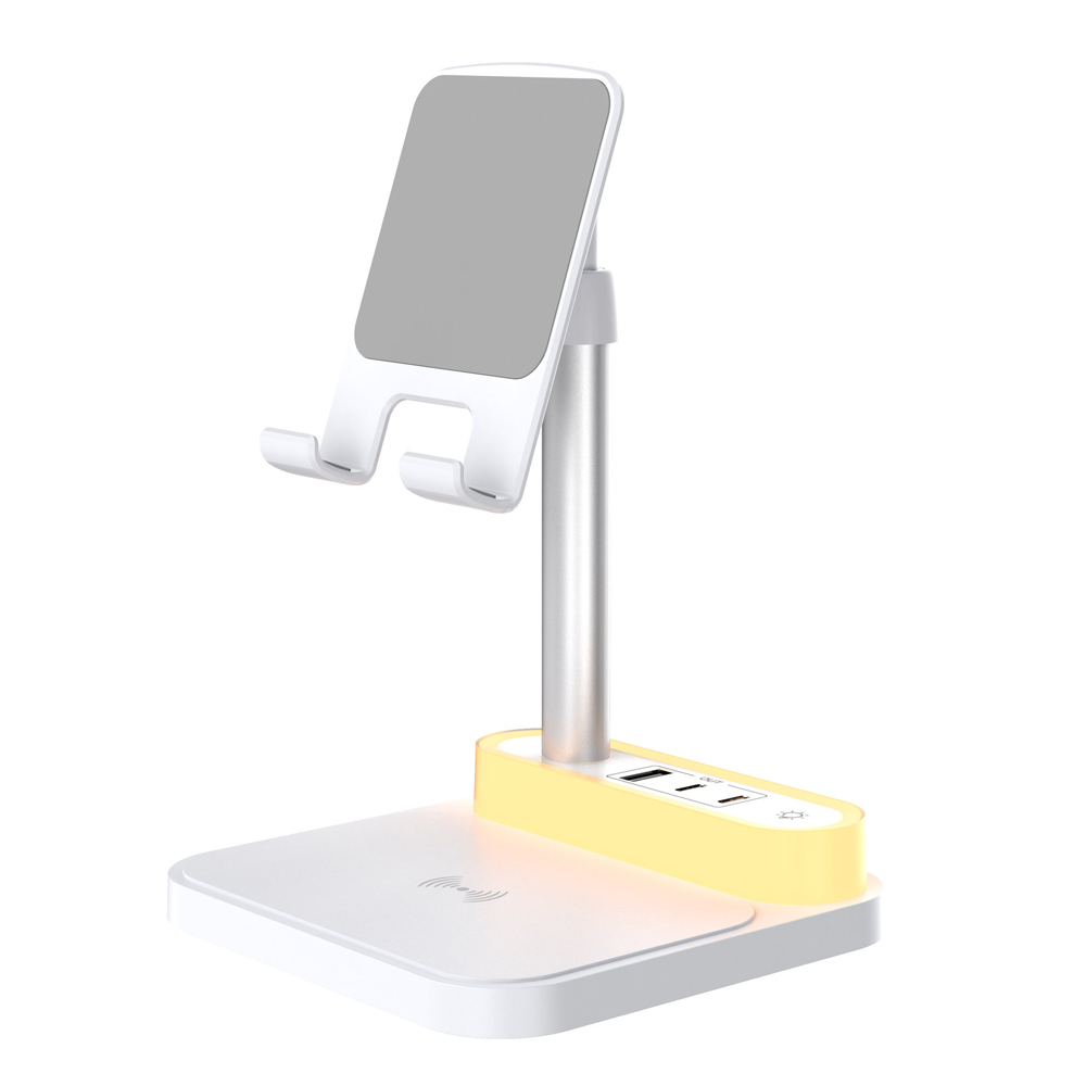 4-in-1 kabelloses Laden, universelles 15-W-Schnelllade-Nachtlicht, mobiler Multi-Port-Tablet-Ständer, kabelloses USB/C-Eingang.: WEISS