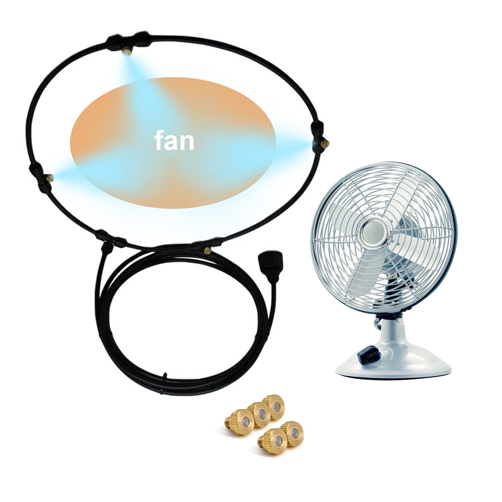 Outdoor Misting Fan Kit For Water Misting Cooling System Misters Mister Fan Line and 5 Brass Mist Nozzles Cooling Outdoor Patios