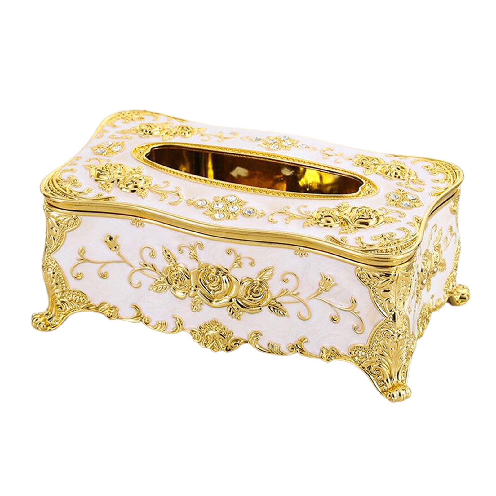 Retro chic oppbevaringsveske papir serviettholder dispenser etui organisator pumpe papir etui ansiktsservietter oppbevaringsbil: Hvit gylden