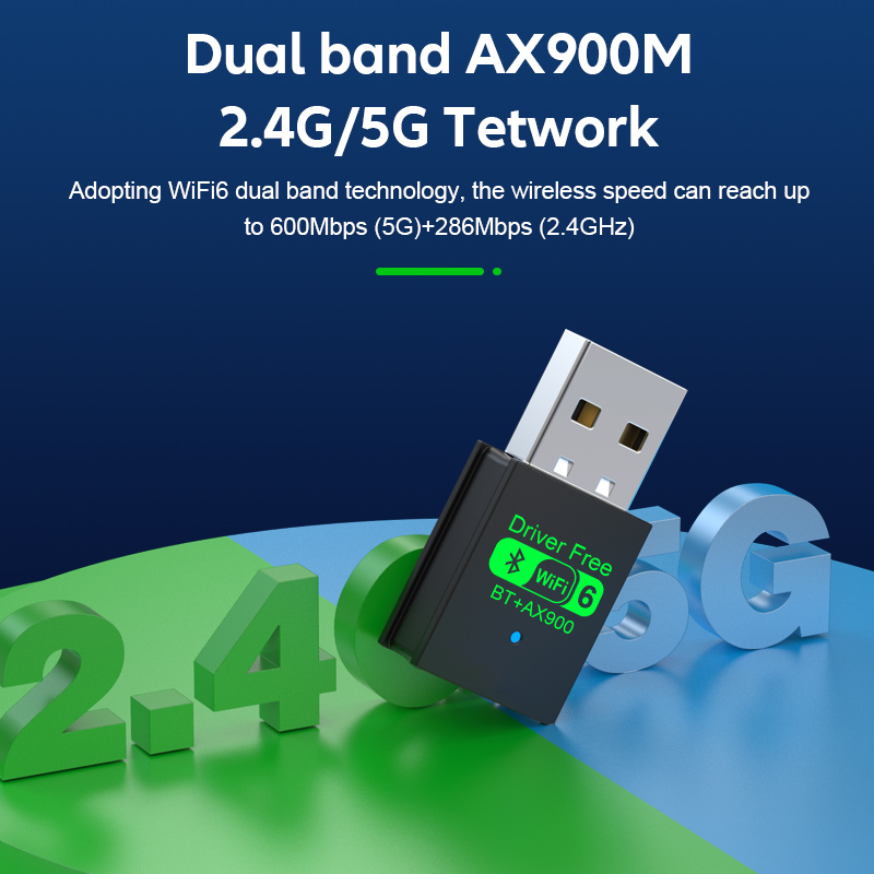 900Mbps USB Bluetooth 5.4 Adapter Draadloze Dongle Audio-ontvanger Zender Driver Gratis WiFi6 Voor PC/Laptop Win11/10 Dual Band Toetsenbord/Muis AX900