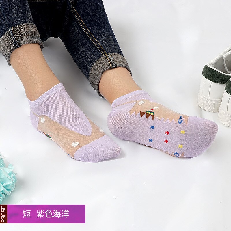 Glas kristall baumwolle boden sexy unsichtbar seide Stiefel Gittergewebe Fischnetz transparent Knöchel Netz Garn Dünne Frauen Kühlen Socken: FY01haiyangsjzi