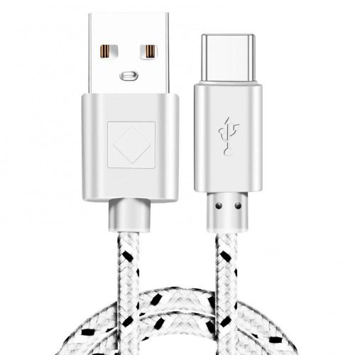 1M 2M 2-In-1 Nylon Usb Naar Type C Kabel Snel Opladen Quick Opladen Mobiele telefoon Opladen Draad Usb C Datakabel Lange Draad: White 1M