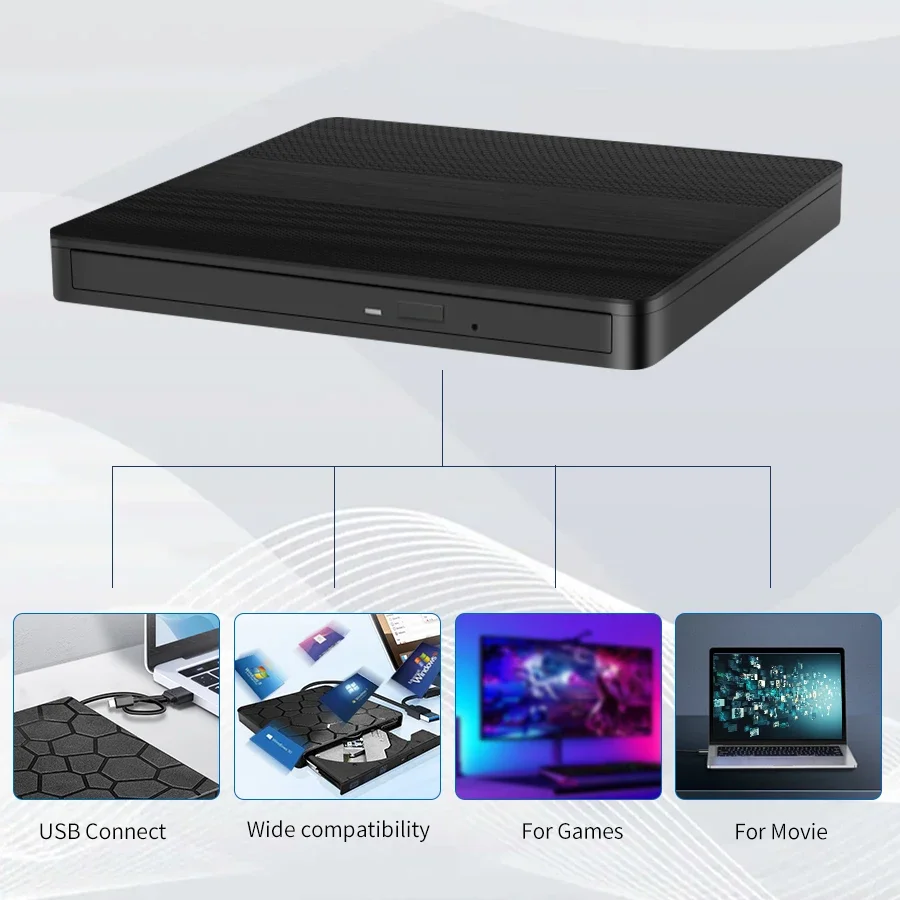 2 in 1 Type C＆USB 3.0 Slim External DVD VCD CD Writer Slim Optical Drive Burner Reader Player Tray Type Portable For PC Laptop