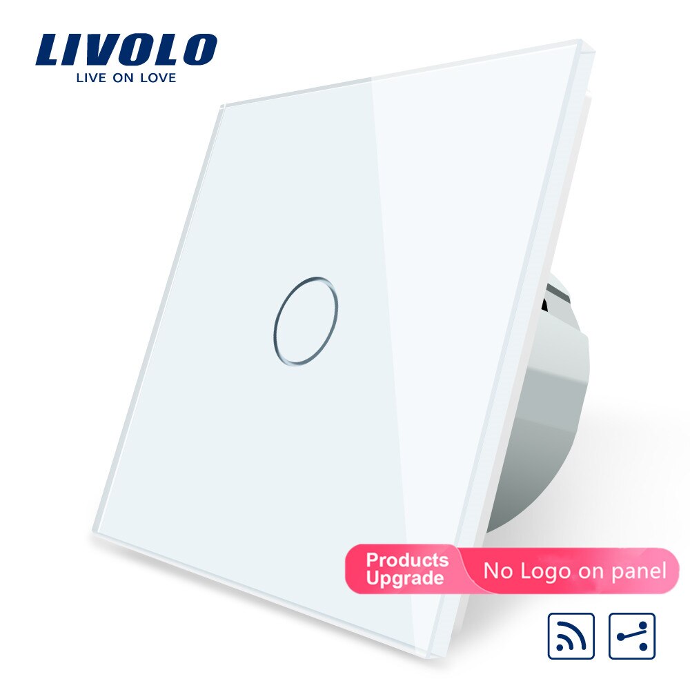 Livolo EU Standard 1 Gang 2 Manier, Remote Schakelaar, draadloze Schakelaar VL-C701SR-13, gouden Kleur Glas, zonder Mini Remote: white