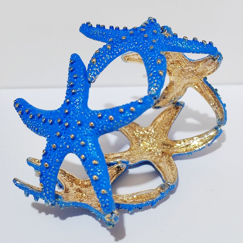 Pulsera y brazalete de estrella de mar elástico dorado, joyería de playa para mujer y niña: Chapado en oro antiguo
