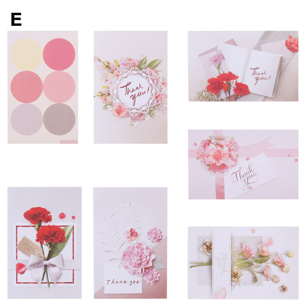 Cartes de remerciement en feuille d'or, lot de 4/6 cartes d'invitation à motifs floraux avec enveloppes, autocollants vierges, cartes postales pliantes: 6Pcs-E