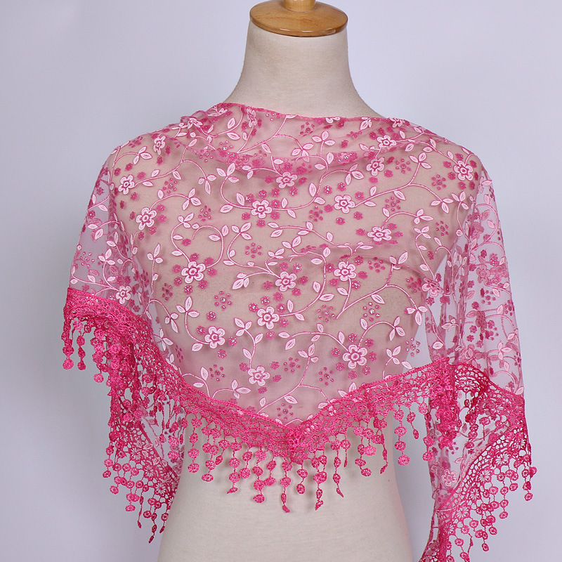 SOKUXILE Vrouwen meisje sjaal Bloem Kant Zijde Driehoek Vrouwelijke Baby Sjaals Kwastje Sjaals Lente Zomer 18 Kleuren Foto Accessoires: Rose pink