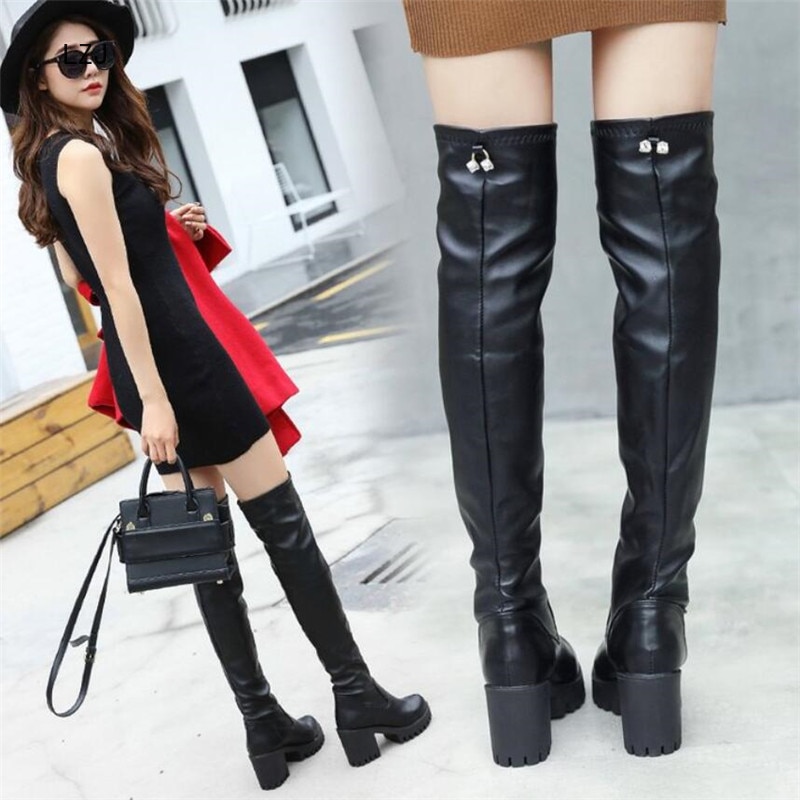 LZJ , zapatos negros para Mujer, Botas Largas, botas altas hasta el muslo, Botines de tacón alto para Mujer, Bota femenina, Botines Martin, botas para Mujer