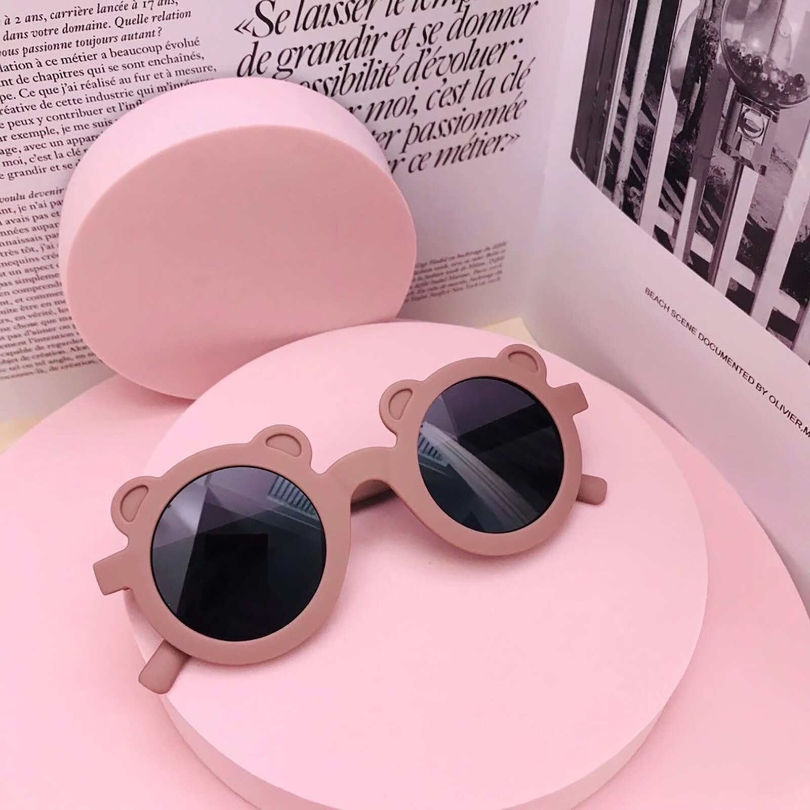 Gafas De Sol – lunettes De soleil UV400 pour enfants, De lunettes De soleil avec monture ours De dessin animé pour garçons: GRAY