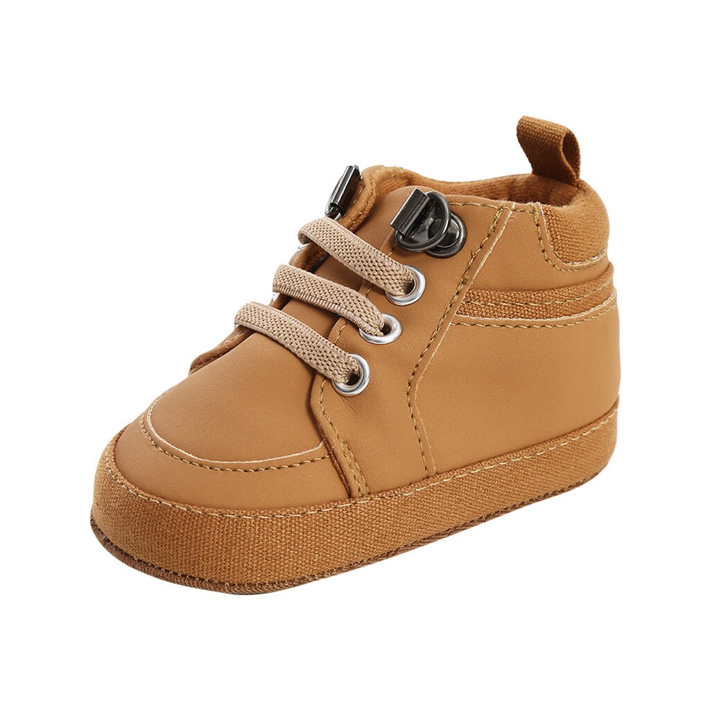 Cheville en Pu, chaussures pour bébés filles et garçons, bottes avec liaisons croisées solides en coton, toutes saisons, premières marches, à lacets: Marron / 11