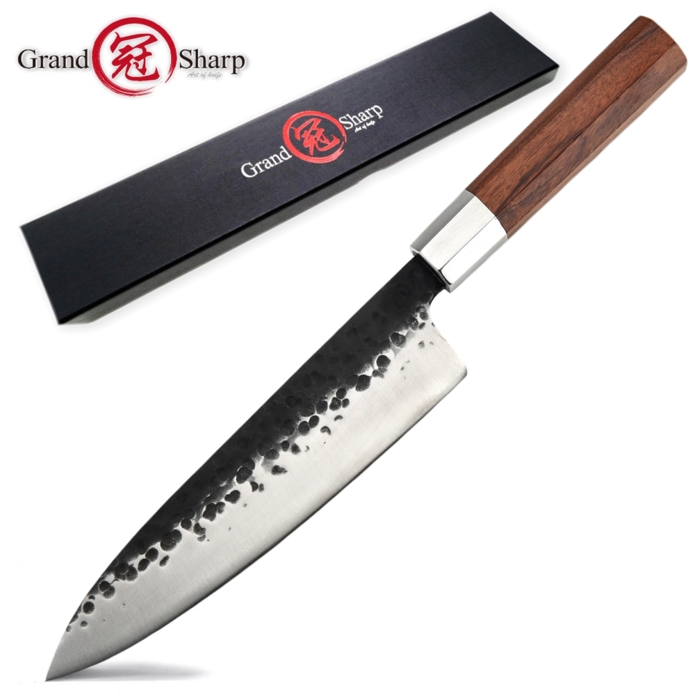 Handgjord kockkniv japanska köksknivar högkolstål gyuto pro skivor matlagningsverktyg afrikanskt handtagslåda