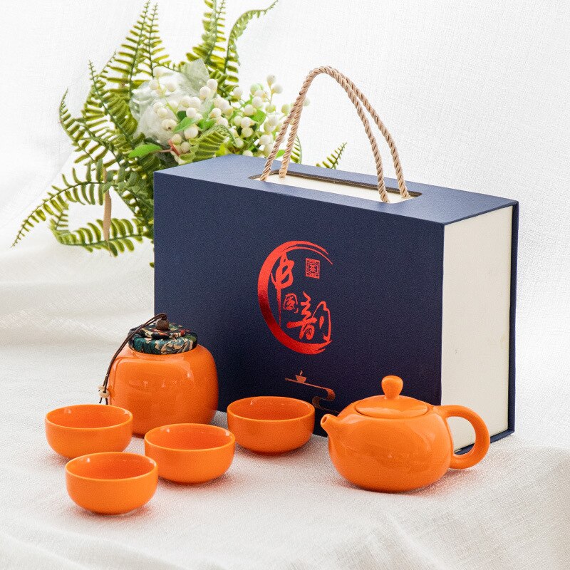 6Pcs/Set Chinese Ceramic Tea Set With Tea Caddy Traditional Teacups Suitable for With Exquisite Box Packaging Drinkware: Style F