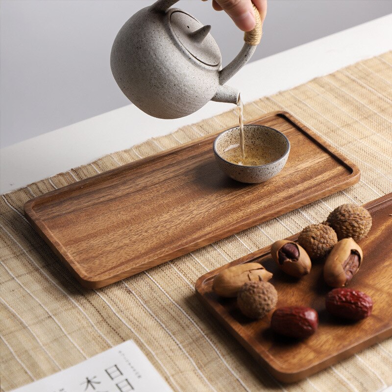 Acacia Rectangle Wooden Tea Set Cup Fruit Tea Tray Serving Table Plate Snacks Food Storage Dish for Hotel Home Serving Tray