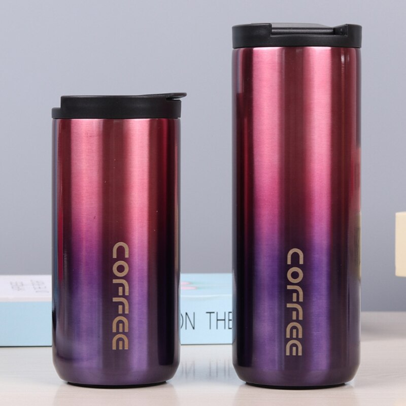 Thermo cup for coffee travel mug Large Capacity Stainless Steel Thermos Portable Vacuum Flask Insulated Simple Thermo Bottle: 500ml / Gradient red