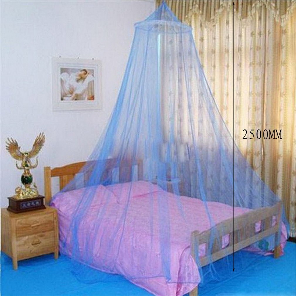 Été rond dentelle insecte lit auvent filet rideau Polyester maille tissu usage domestique accroché dôme Anti moustiquaire 8 couleur: Bleu