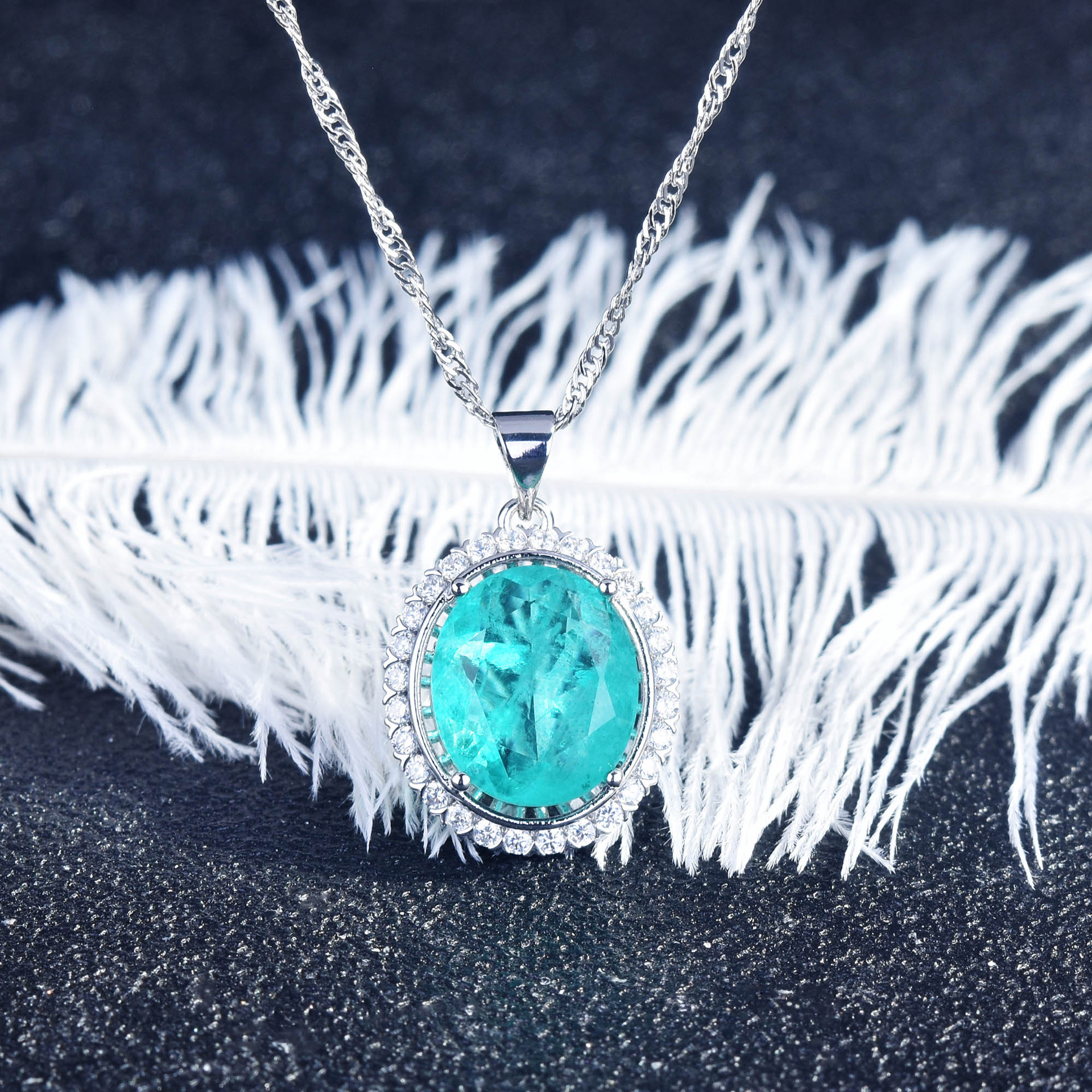empfindlich Ei bilden Brasilien Paraiba Turmalin Silber Farbe Ring Ohrringe Halskette Ketten Schmuck-einstellen für Frauen: Halskette