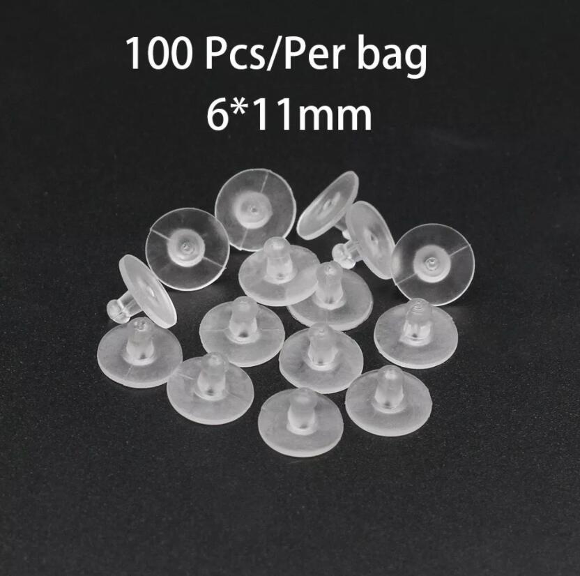 100 unids/lote de pendientes de goma con Cierre trasero de acero inoxidable, Tuercas de tuerca para pendientes, accesorios para fabricación de joyas DIY: Rubber earplugs