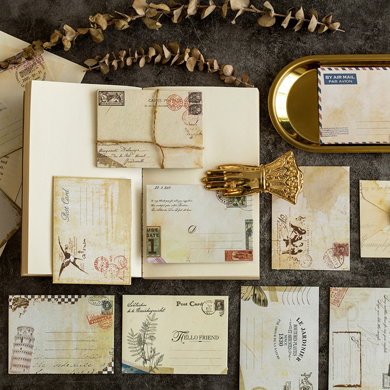 Conjunto de 60 unidades, Vintage pequeño Mini Kraft Cangsheng Tinge, sobres de papel para ventana, sobre de invitación de boda, sobre de , sobre antiguo