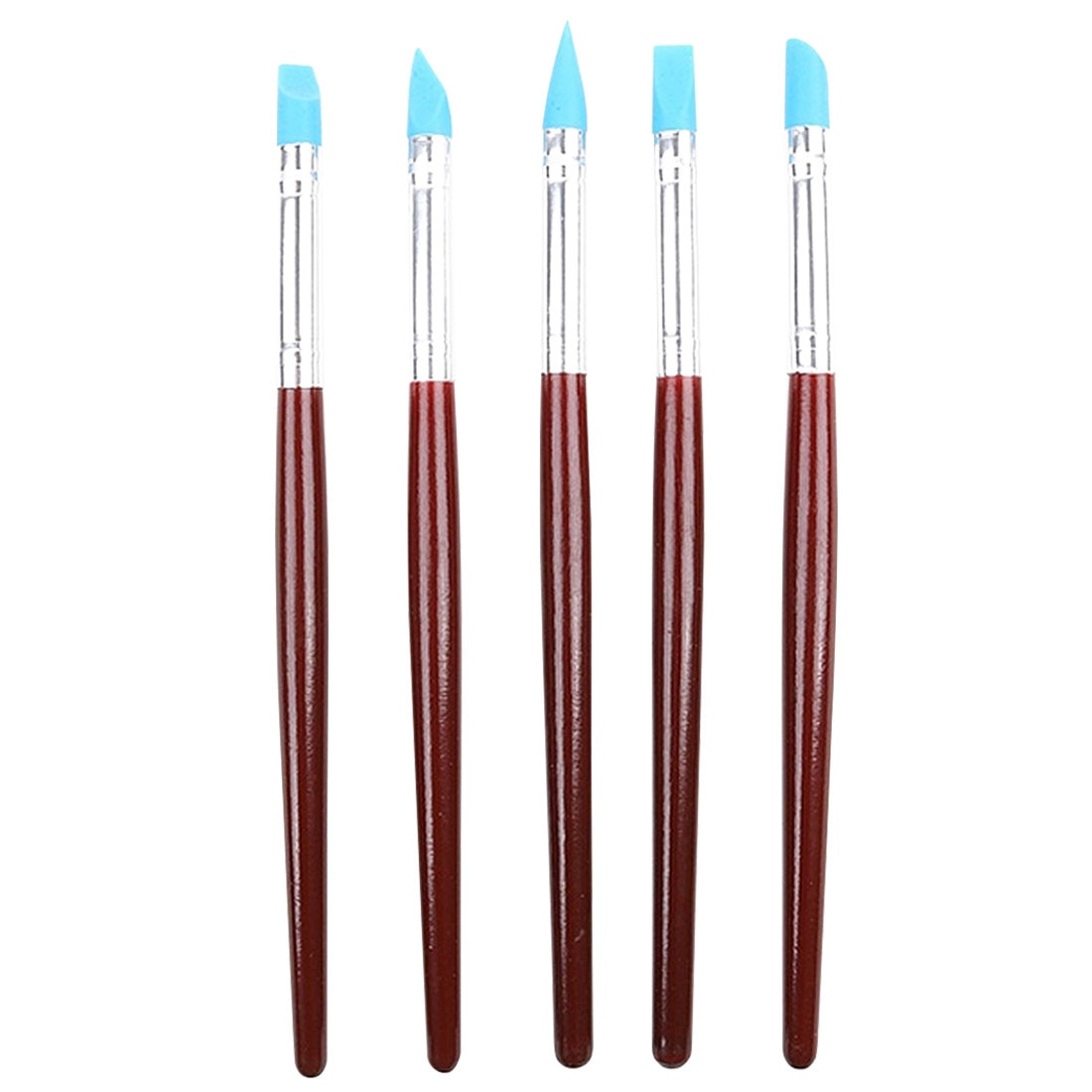 5 Pcs Polymer Modellering Aardewerk Gereedschap Set Houten Handvat Siliconen Rubber Klei Shaper Beeldhouwen Diy Ambachten