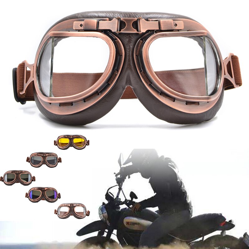 Motocross hjälm glasögon glasögon klar lins vintage för koppar skoter pilot biker läder för cafe racer dirt bike motorcykel