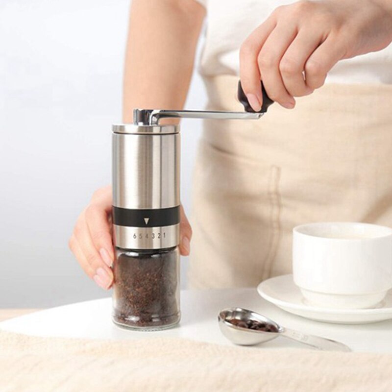 Hand Coffee Grinder with Spoon,Stainless Steel Manual Grinder Machine,Adjustable Handmade Coffee Bean Mill,Kitchen Tools
