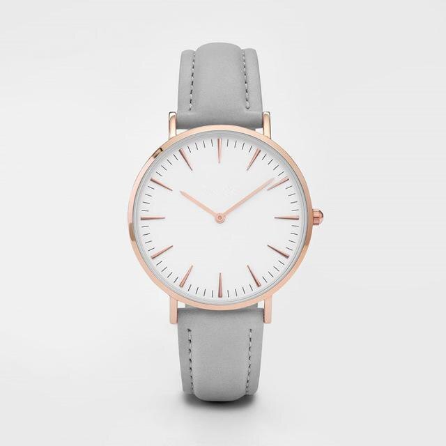 Mode Eenvoudige Lederen Dames Horloge Dames Mode Casual Wear Quartz Horloge Dames Klok Montre Femme Relojes Mujerwatch: grey-A