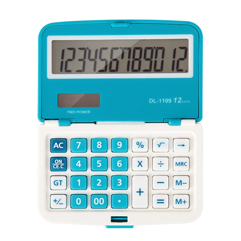 12 Digits Solar Folding Mini Calculators Dual Power Office Electronic Handheld Portable Pockets Calculator 92 × 59 × 17mm: Blue