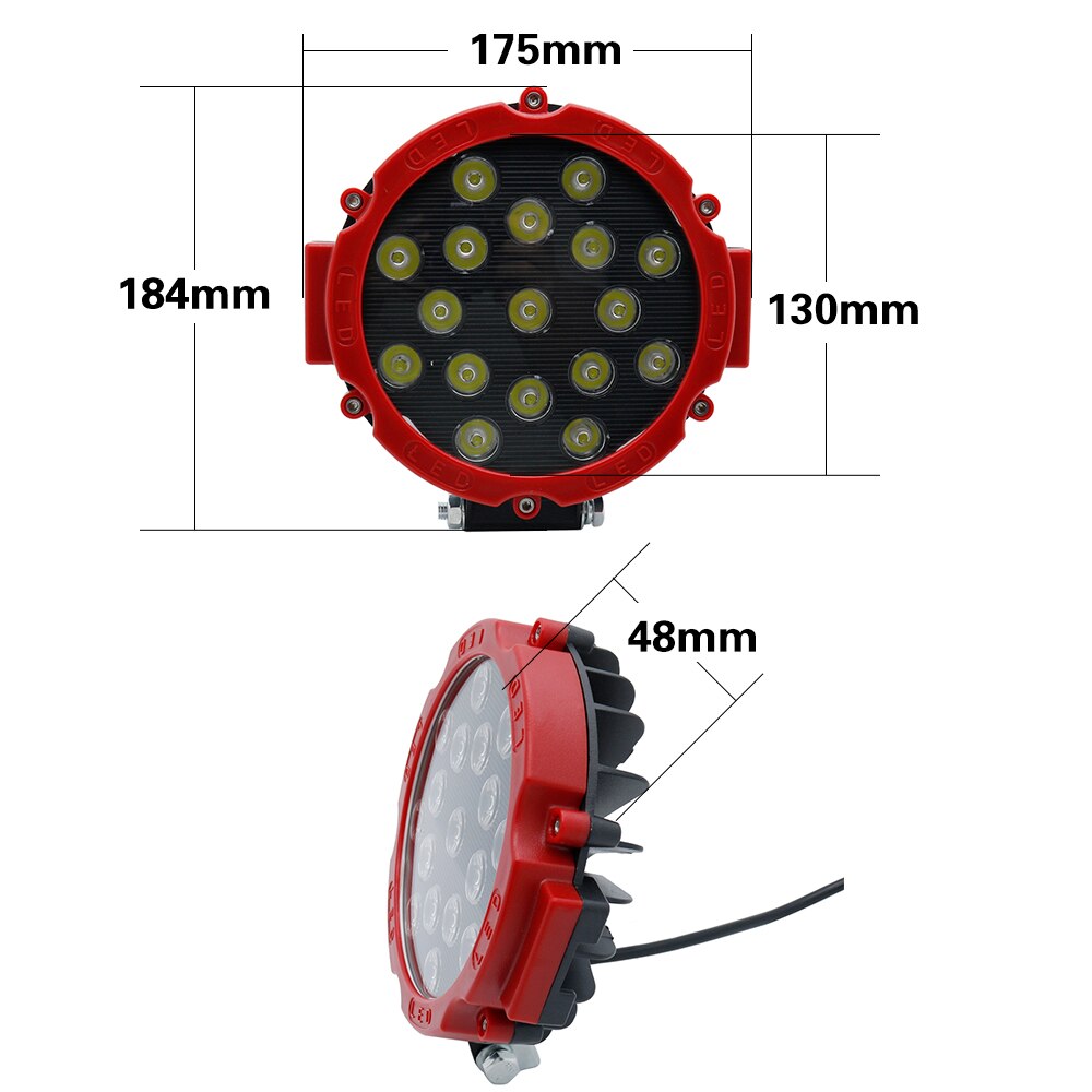 2pcs 7 inch 51W Round LED Work Light Spot Beam For 4x4 Offroad Truck Tractor ATV SUV Driving Lamp
