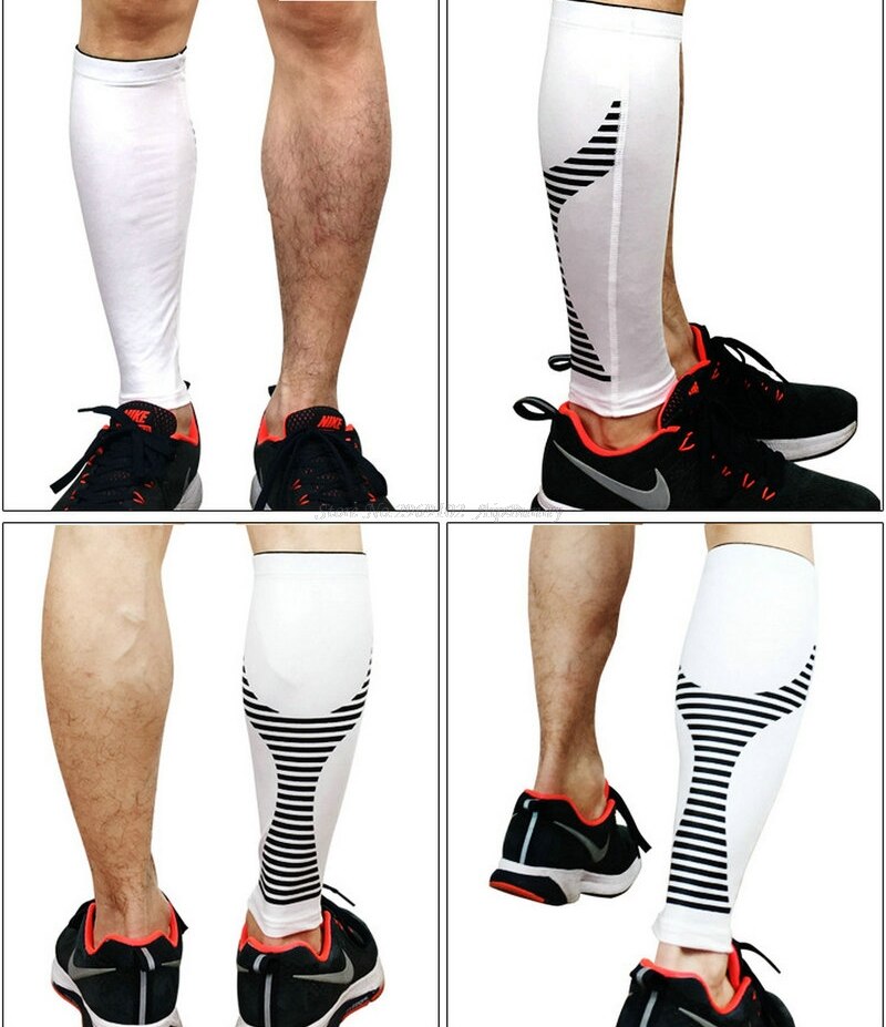 1 stks Streep Geen Slip Compressie Ademende Quick Dry Fietsen Beenwarmer Running Jogging Scheenbeschermer Kalf Protector Wandelen Brace: WHITE / XL