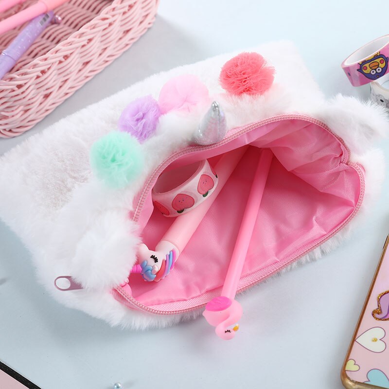 Eenhoorn Bont Handtas Voor Vrouwen Bloem Flap Koreaanse Dag Koppelingen Purse Leuke Rits Make Envelop Pouch