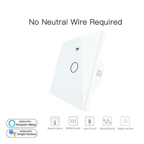 Single Fire Wall WiFi Switch AC170-240V No Neutral Wire Needed Smart Life/Tuya APP Smart Switch Work With Alexa Google Home: 1 gang
