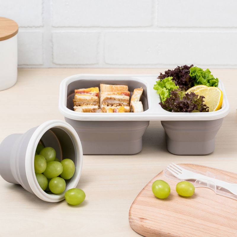 Opvouwbare lunchbox van siliconen van voedingskwaliteit met deksel, 660ml kampeerkom, magnetron- en koelkastvoedselbewaarkom