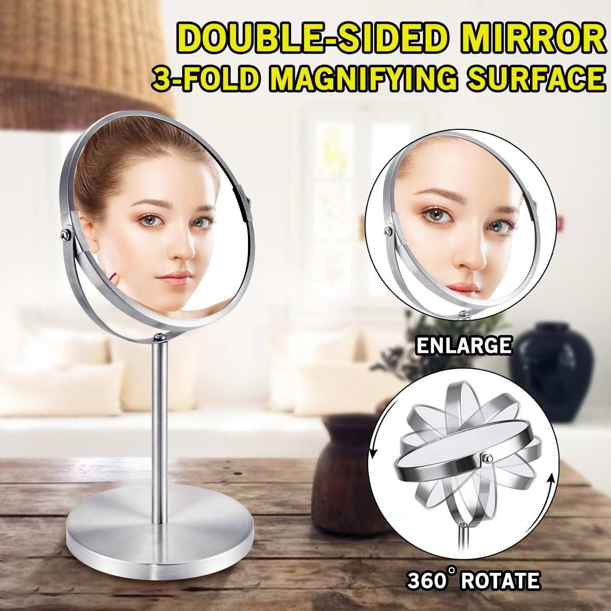Miroir De Maquillage Grossissant Navaris - Double Face Rotatif (x1 Et X2) Avec Plateau Bijoux (Neuf)