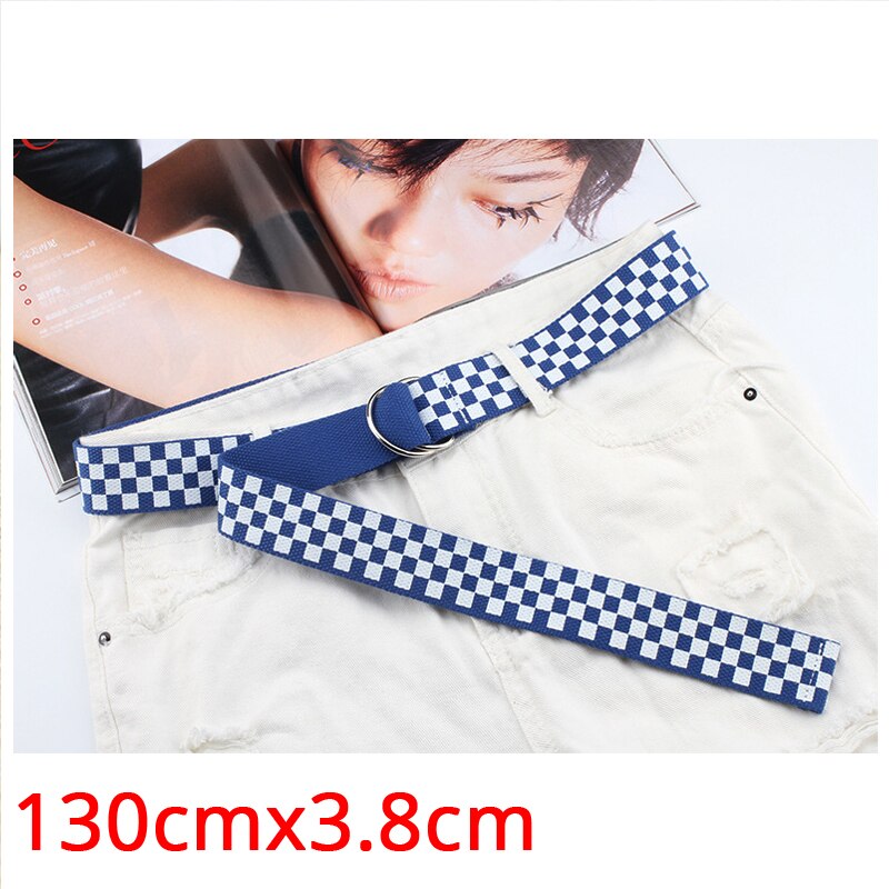Ceinture en toile pour femmes, taille décontracté, style Hip Hop, carreaux, longue, collection 125: 151-blue