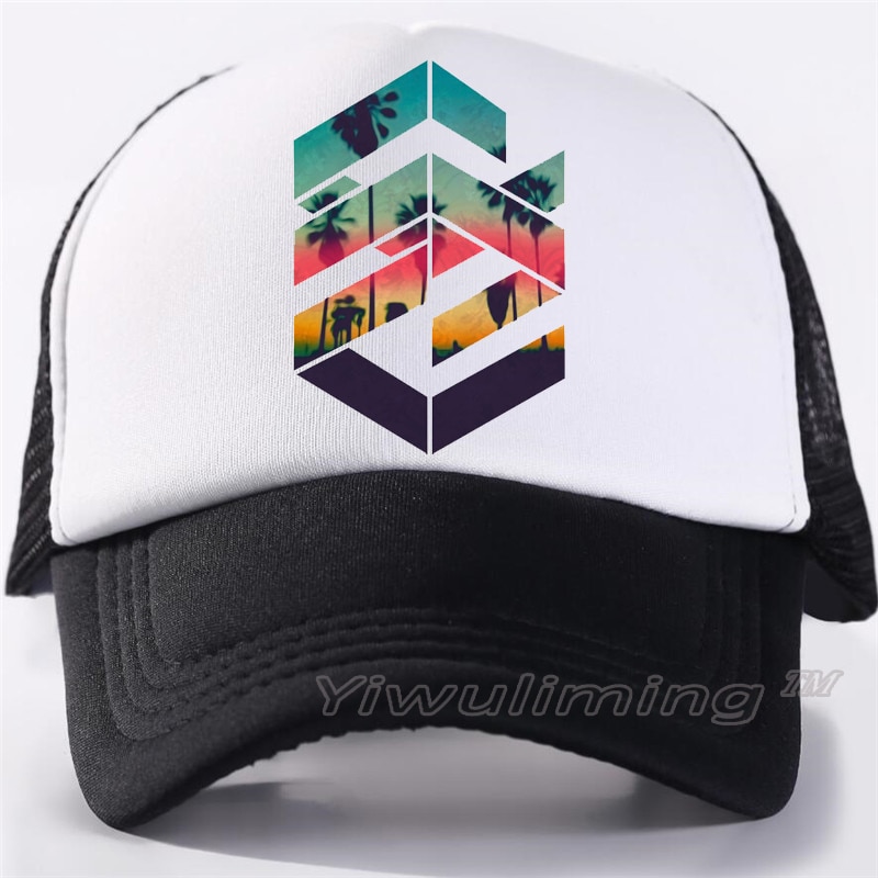 Newsummer trucker kepsar geometrisk solnedgång strand cool sommar svart vuxen cool baseball mesh nät trucker kepsar hatt för män justerbar