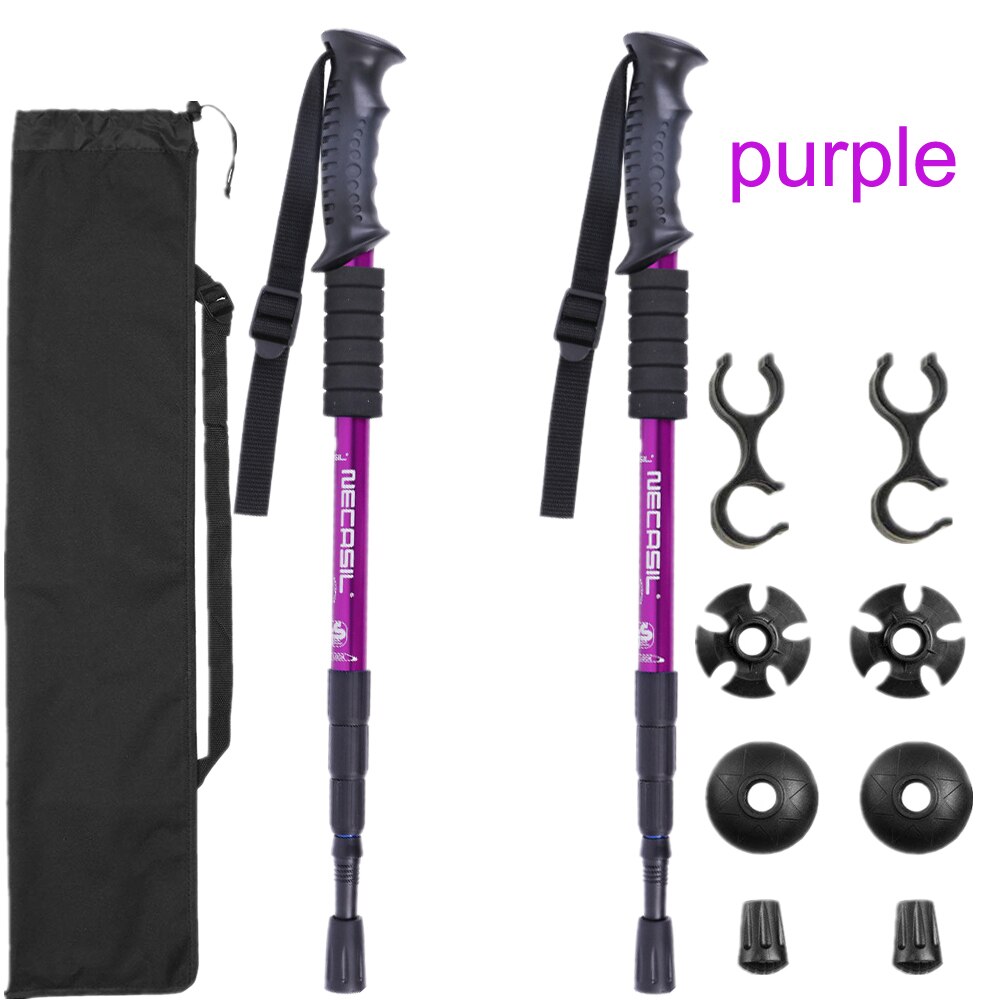 2 Pack Trekking Poles Outdoor Mountaineering Tools Hiking Canes Aluminum Ski Camp Telescopic Wands Mountaineering Essentials: Purple