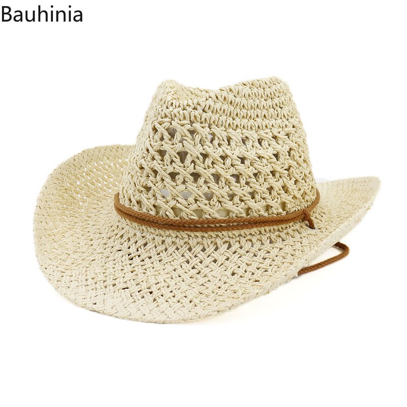 Sommer Sonne Strand Stroh Hütte Frauen Männer Breite Krempe Hüte Handgemachte lässig Westlichen Stil Cowboy Hütte