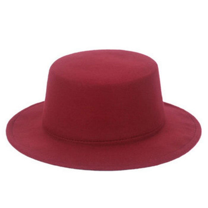 Kvinder mænd unisex bred skygge fedora panama hat efterår vinter gentleman jazz kirke kasket beige sort rød: Rødvin